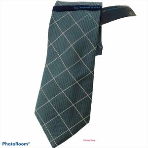 NWT Silk Tie Teal Linear Check ML Material London